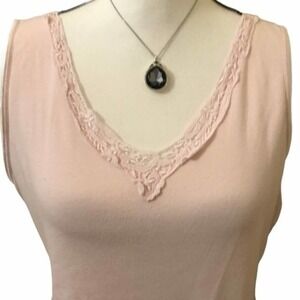 CHARTER CLUB Pink Lace Trim V-Neck Tank Top Large